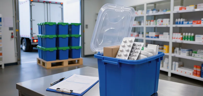 Expired medicines boxed for handover to a licensed incinerator