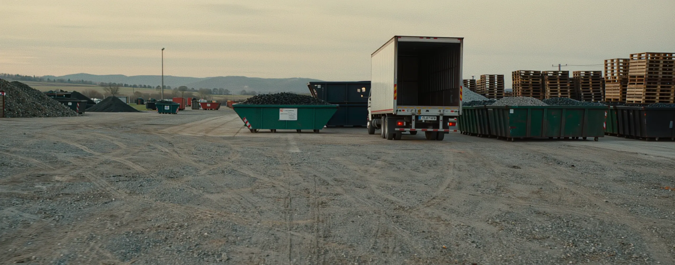 A yard with waste staged for collection